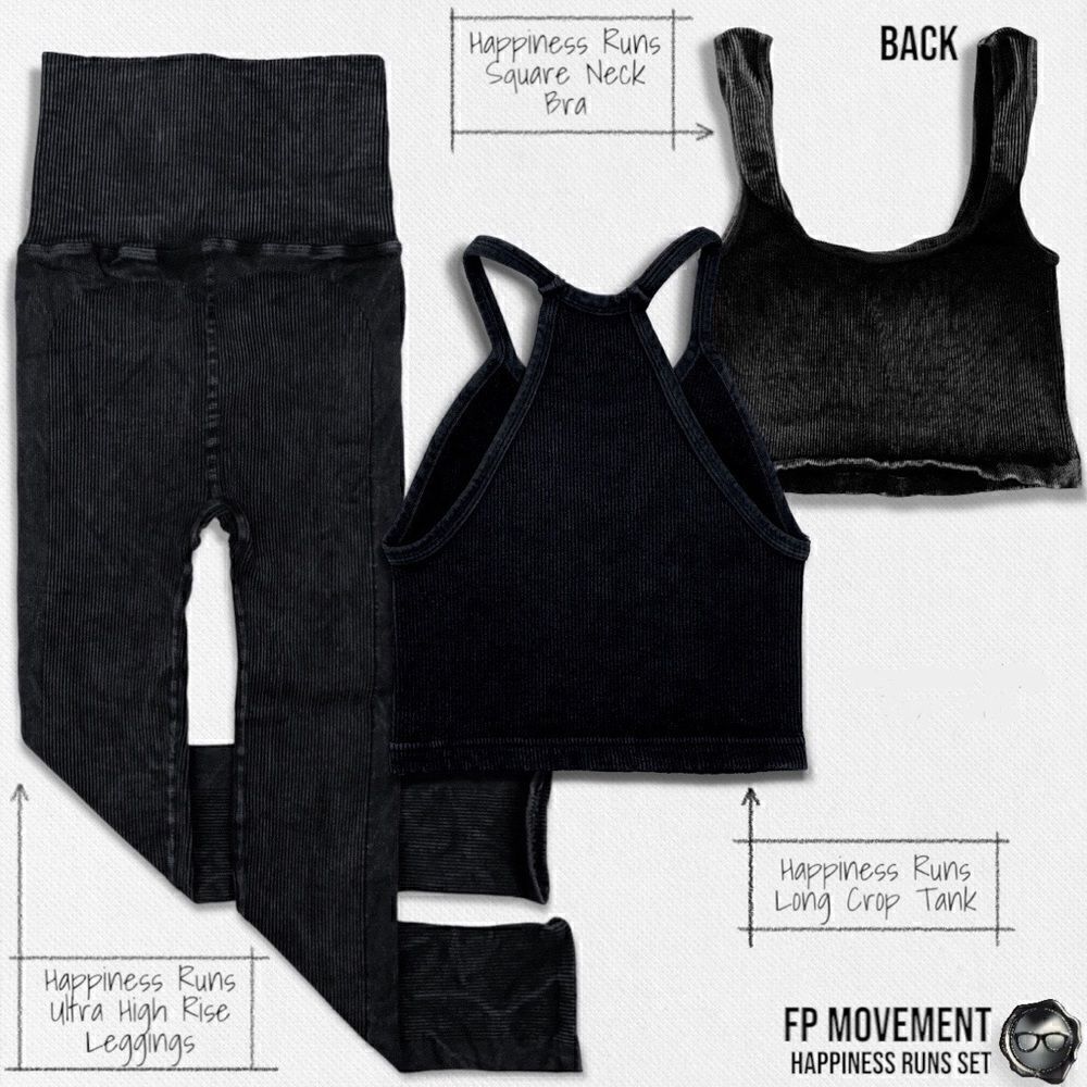 FP MOVEMENT HAPPINESS RUNS SQUARE NECK BRA + LONG TANK + HIGH RISE LEGGING BLACK - Picture 2 of 12